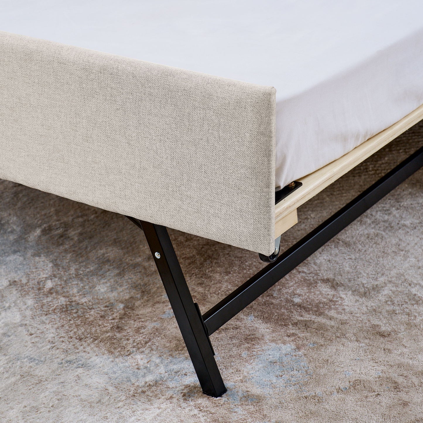 Upholstered Sofa Bed With LED Lights, Storage Headboard, Foldable Trundle & Wireless Charging - The Sleep Loft - Online Mattress Showroom NYC