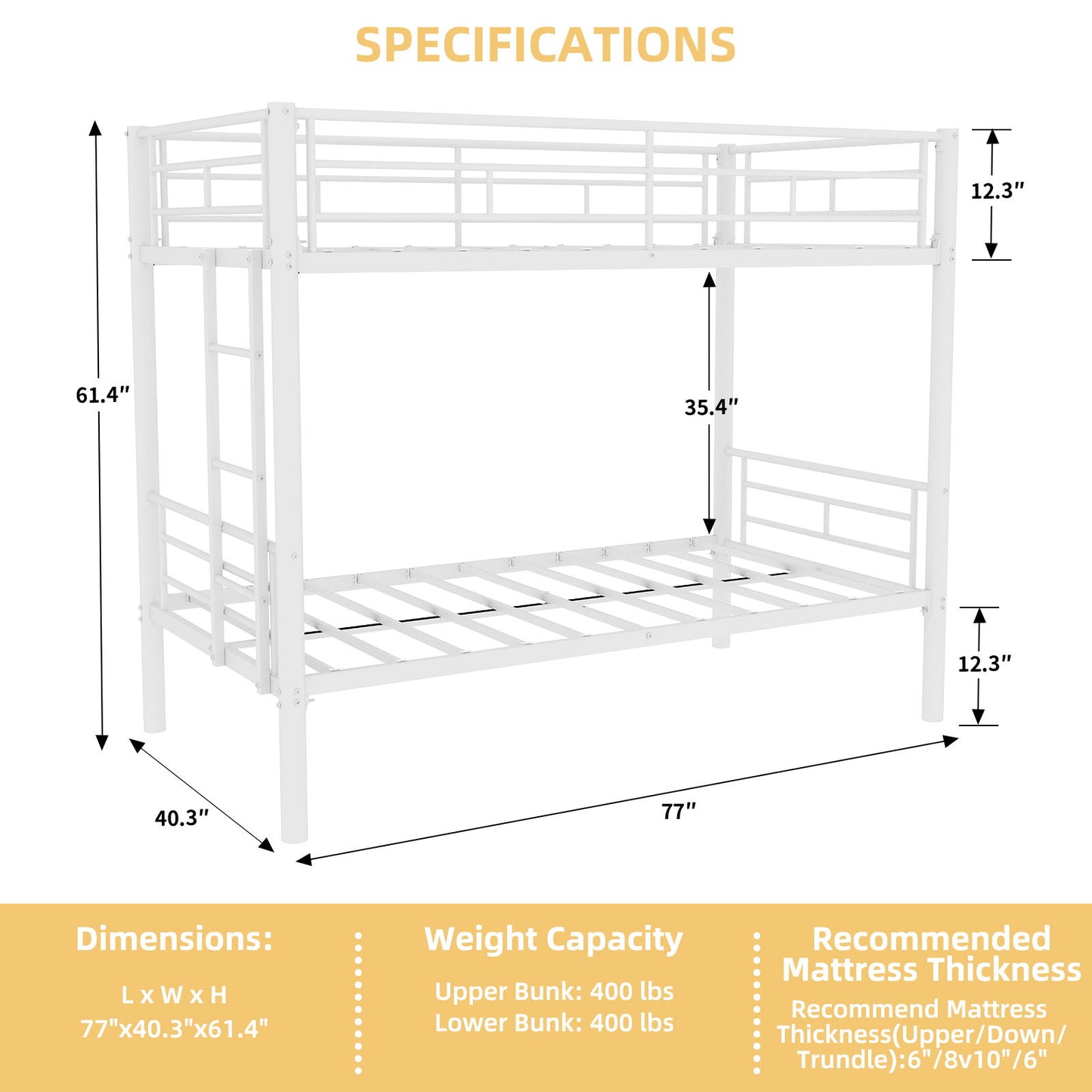Metal Bunk Bed For Kids, Convertible Bedframe With Ladders & Guardrail - The Sleep Loft - Online Mattress Showroom NYC