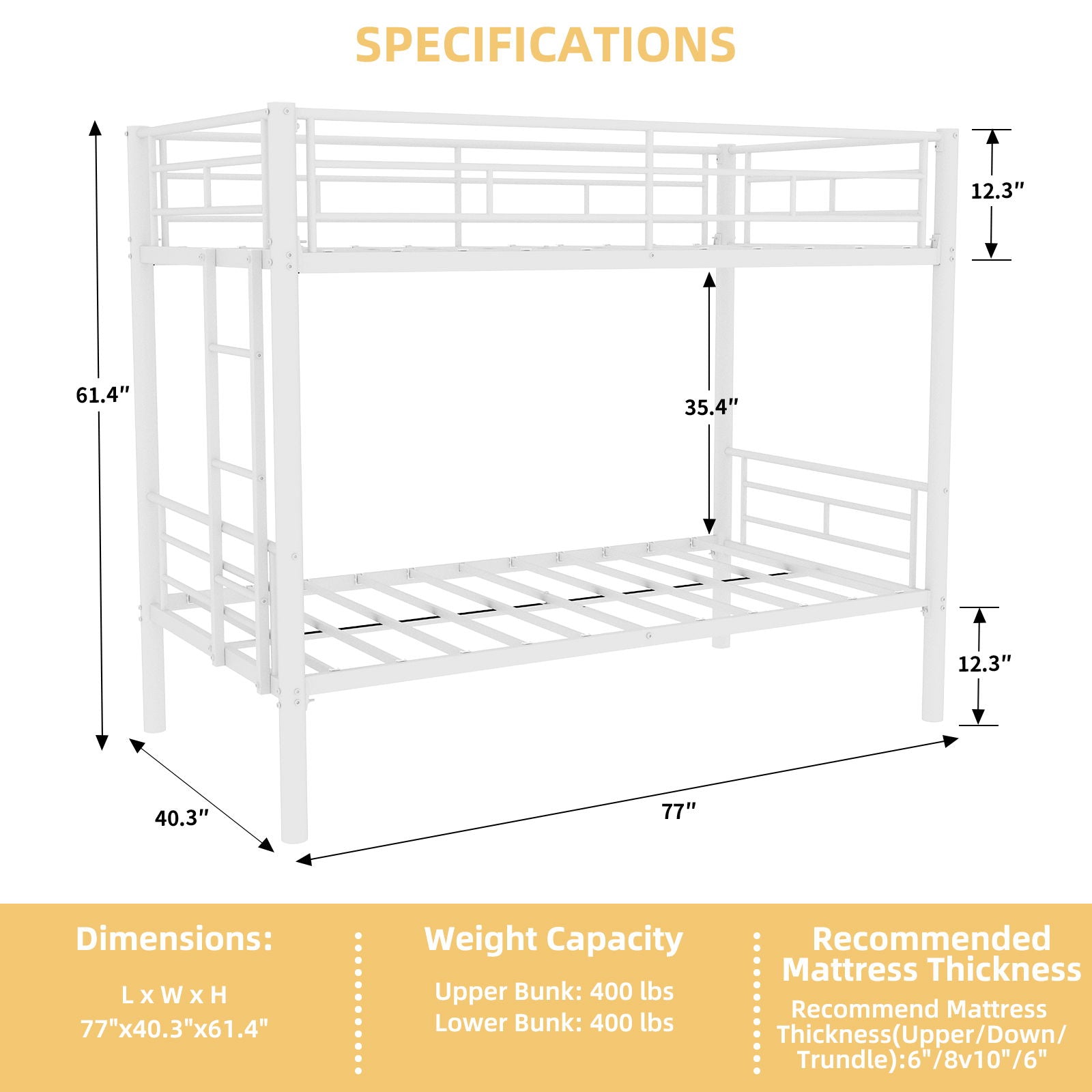 Metal Bunk Bed For Kids, Convertible Bedframe With Ladders & Guardrail - The Sleep Loft - Online Mattress Showroom NYC