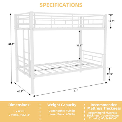 Metal Bunk Bed For Kids, Convertible Bedframe With Ladders & Guardrail - The Sleep Loft - Online Mattress Showroom NYC