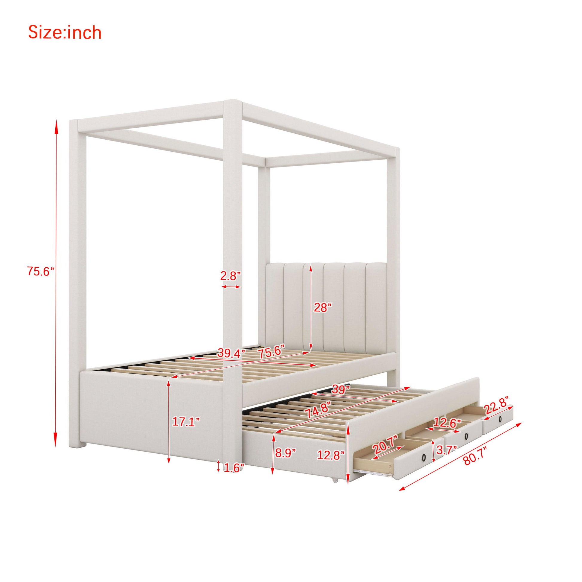 Upholstery Canopy Platform Bed With Trundle And Three Storage Drawers - The Sleep Loft - Online Mattress Showroom NYC