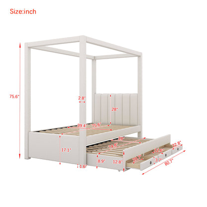 Upholstery Canopy Platform Bed With Trundle And Three Storage Drawers - The Sleep Loft - Online Mattress Showroom NYC