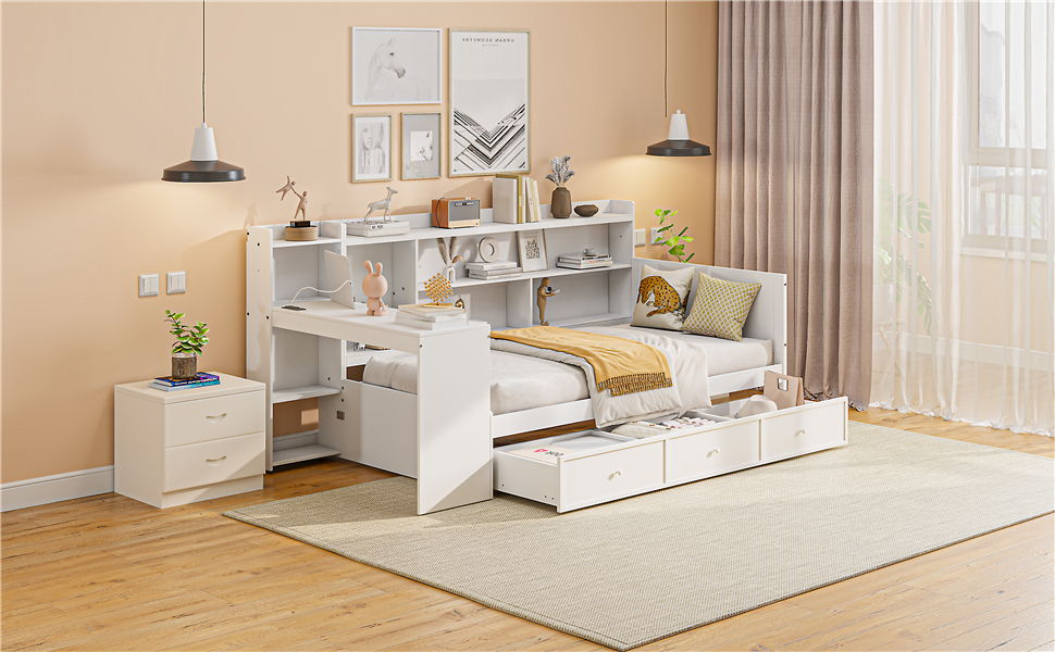 Daybed With 3 Drawers USB Ports And Desk - The Sleep Loft - Online Mattress Showroom NYC