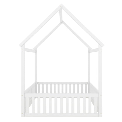 Wood House Bed With Fence And Door - The Sleep Loft - Online Mattress Showroom NYC