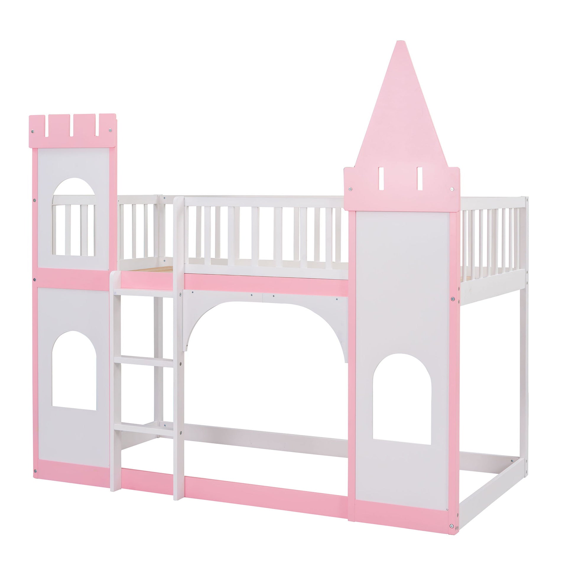 Twin Over Twin Castle Bunk Bed With Ladder - Pink - The Sleep Loft - Online Mattress Showroom NYC