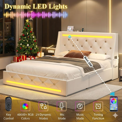 Wingback Upholstered Bed Frame With LED Lights, Charging Station - The Sleep Loft - Online Mattress Showroom NYC