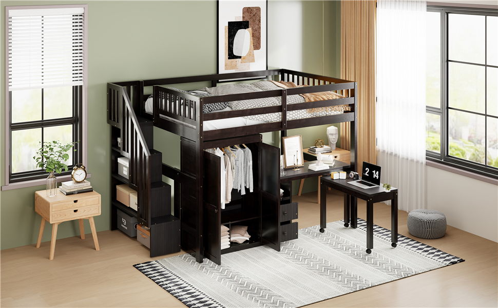 Loft Bed With Stairs, Bookshelf, Drawers, Desk & Wardrobe, Space Saving Multifunctional Furniture - The Sleep Loft - Online Mattress Showroom NYC