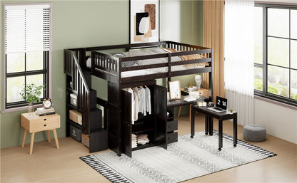 Loft Bed With Stairs, Bookshelf, Drawers, Desk & Wardrobe, Space Saving Multifunctional Furniture - The Sleep Loft - Online Mattress Showroom NYC