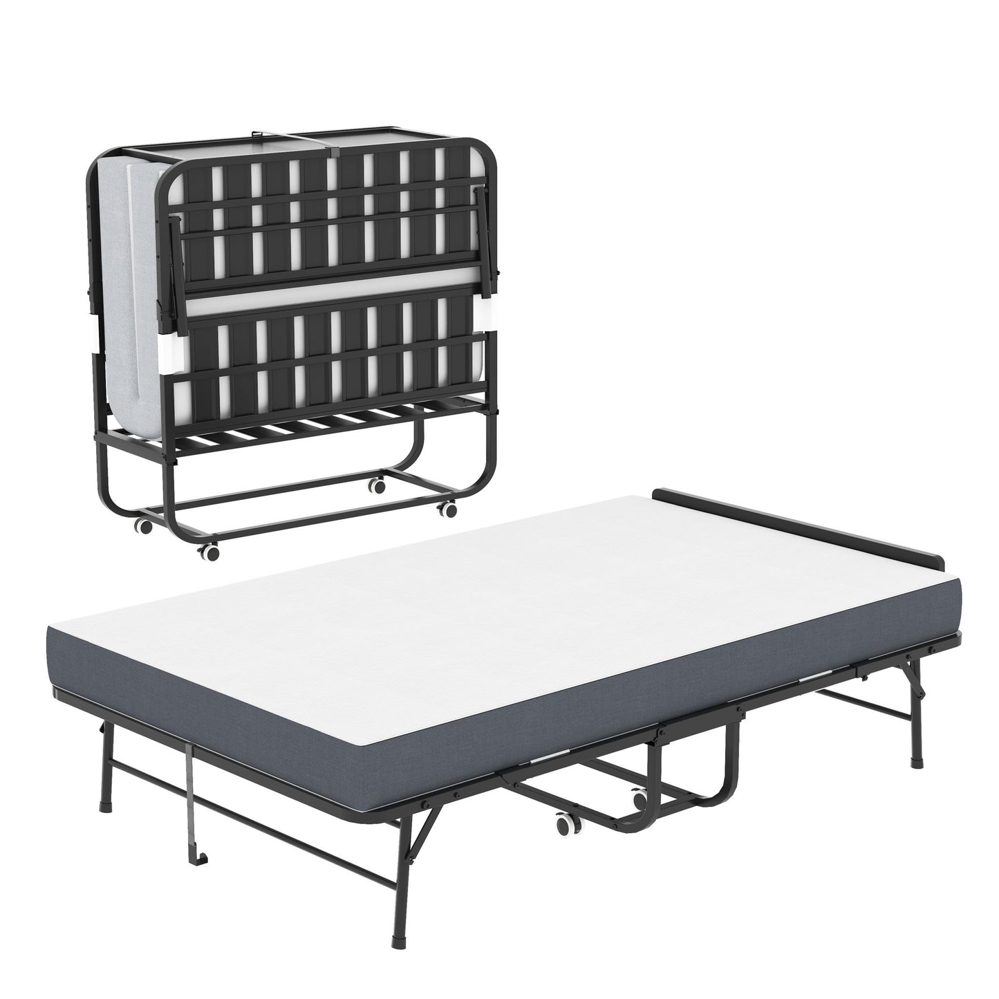 Twin Extra Long Folding Bed With Adjustable Headboard, Cot With Memory Foam Mattress - Black - The Sleep Loft - Online Mattress Showroom NYC