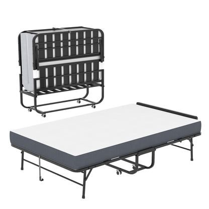 Twin Extra Long Folding Bed With Adjustable Headboard, Cot With Memory Foam Mattress - Black - The Sleep Loft - Online Mattress Showroom NYC