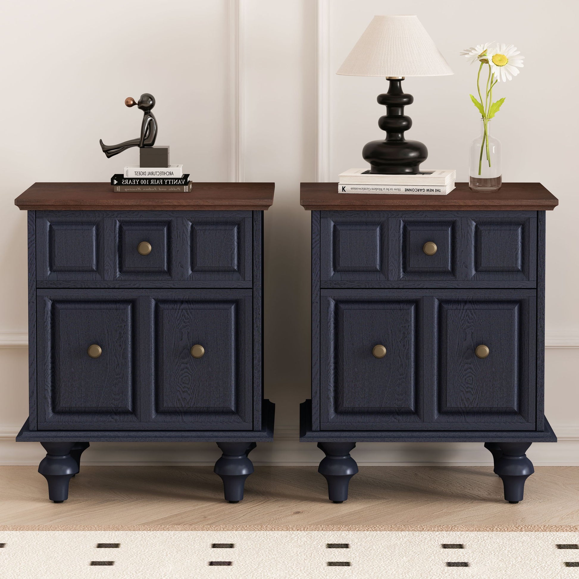Vintage Nightstand With 2 Drawers And Roman Column Legs - The Sleep Loft - Online Mattress Showroom NYC