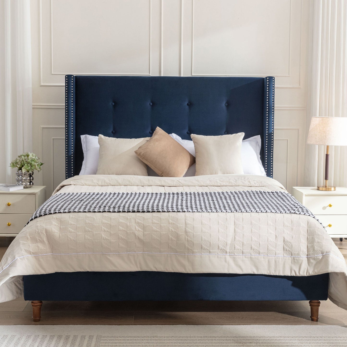 Peyton - Upholstered Bed With 54" High Headboard, Traditional Hand Buttoned Tufting - The Sleep Loft - Online Mattress Showroom NYC