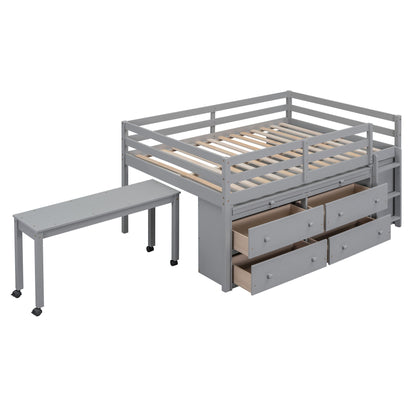 Loft Bed With Retractable Writing Desk And 4 Drawers, With Lateral Portable Desk And Shelves - The Sleep Loft - Online Mattress Showroom NYC