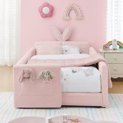 Cute Rabbit Ear Upholstered Platform Bed Frame With Safety Rail - The Sleep Loft - Online Mattress Showroom NYC
