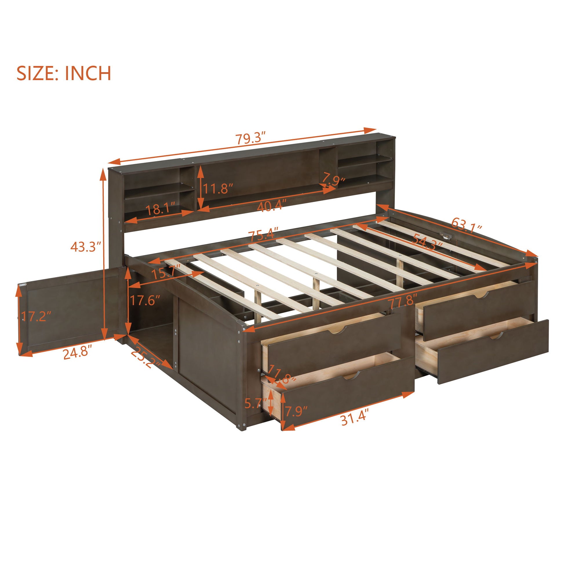 Daybed With 2 Bedside Cabinets, Upper Shelves And 4 Drawers - The Sleep Loft - Online Mattress Showroom NYC