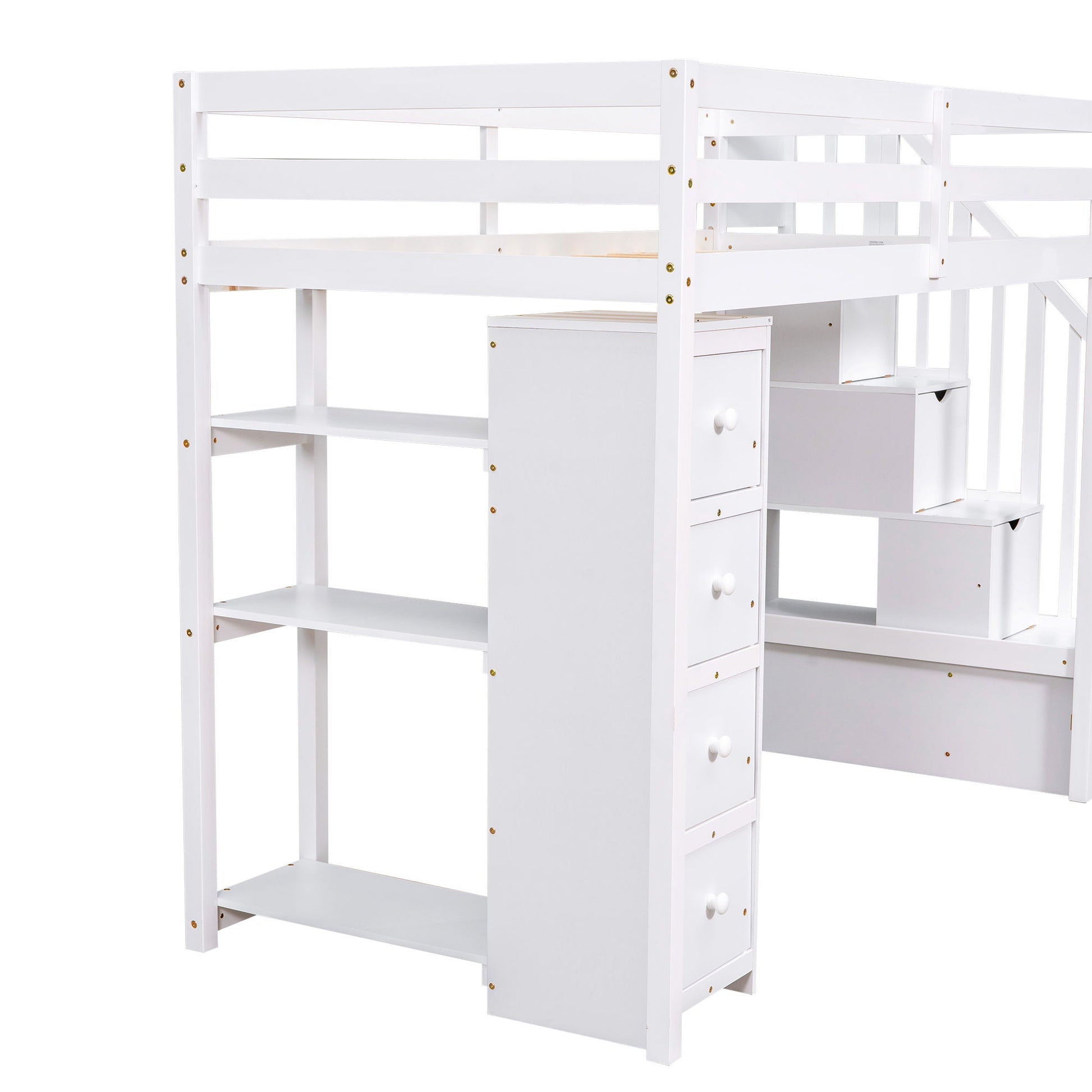 Loft Bed With Storage Drawers And Stairs With Shelves - The Sleep Loft - Online Mattress Showroom NYC
