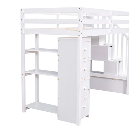 Loft Bed With Storage Drawers And Stairs With Shelves - The Sleep Loft - Online Mattress Showroom NYC