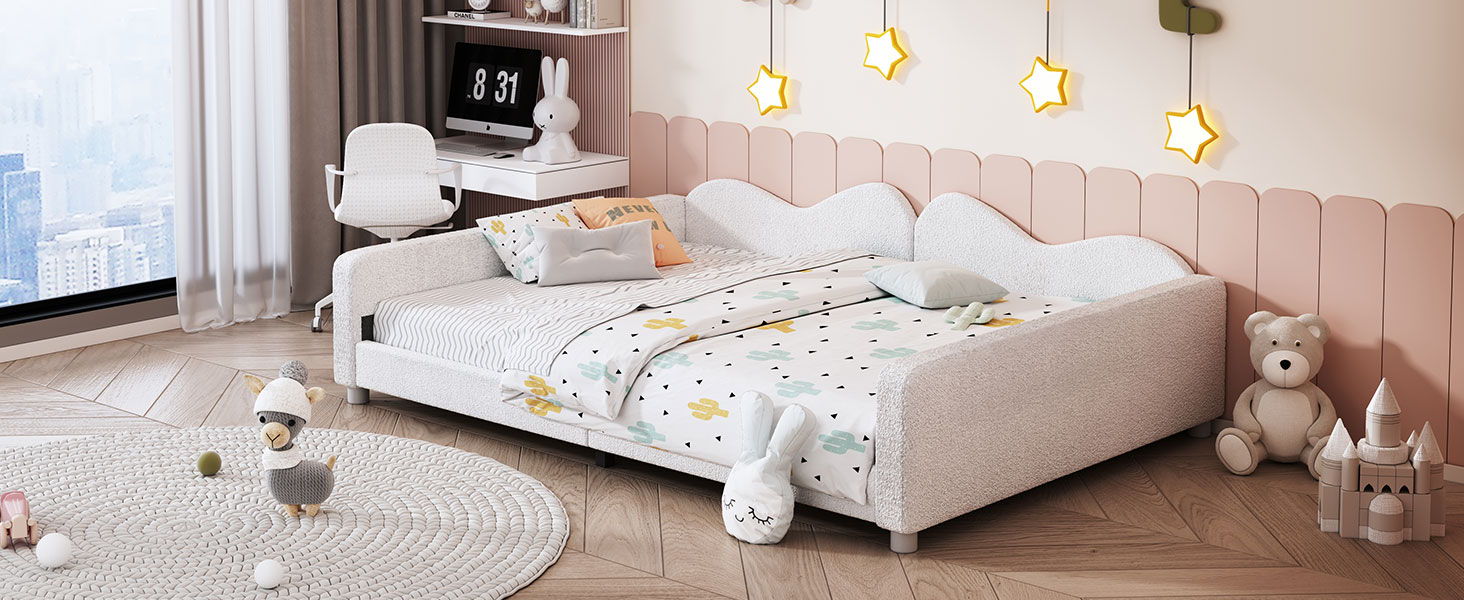 Upholstered Daybed, Sherpa Fabric Sofabed With Cloud-Shaped Backrest - The Sleep Loft - Online Mattress Showroom NYC