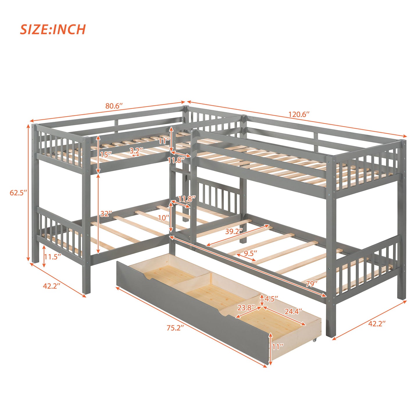 L Shaped Bunk Bed With Drawers - The Sleep Loft - Online Mattress Showroom NYC
