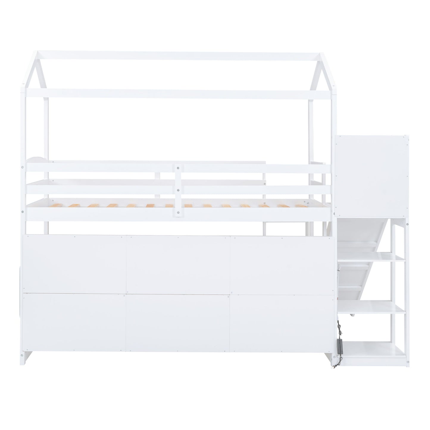 House Loft Bed With Slide, Storage Shelves And Light, Climbing Ramp - The Sleep Loft - Online Mattress Showroom NYC