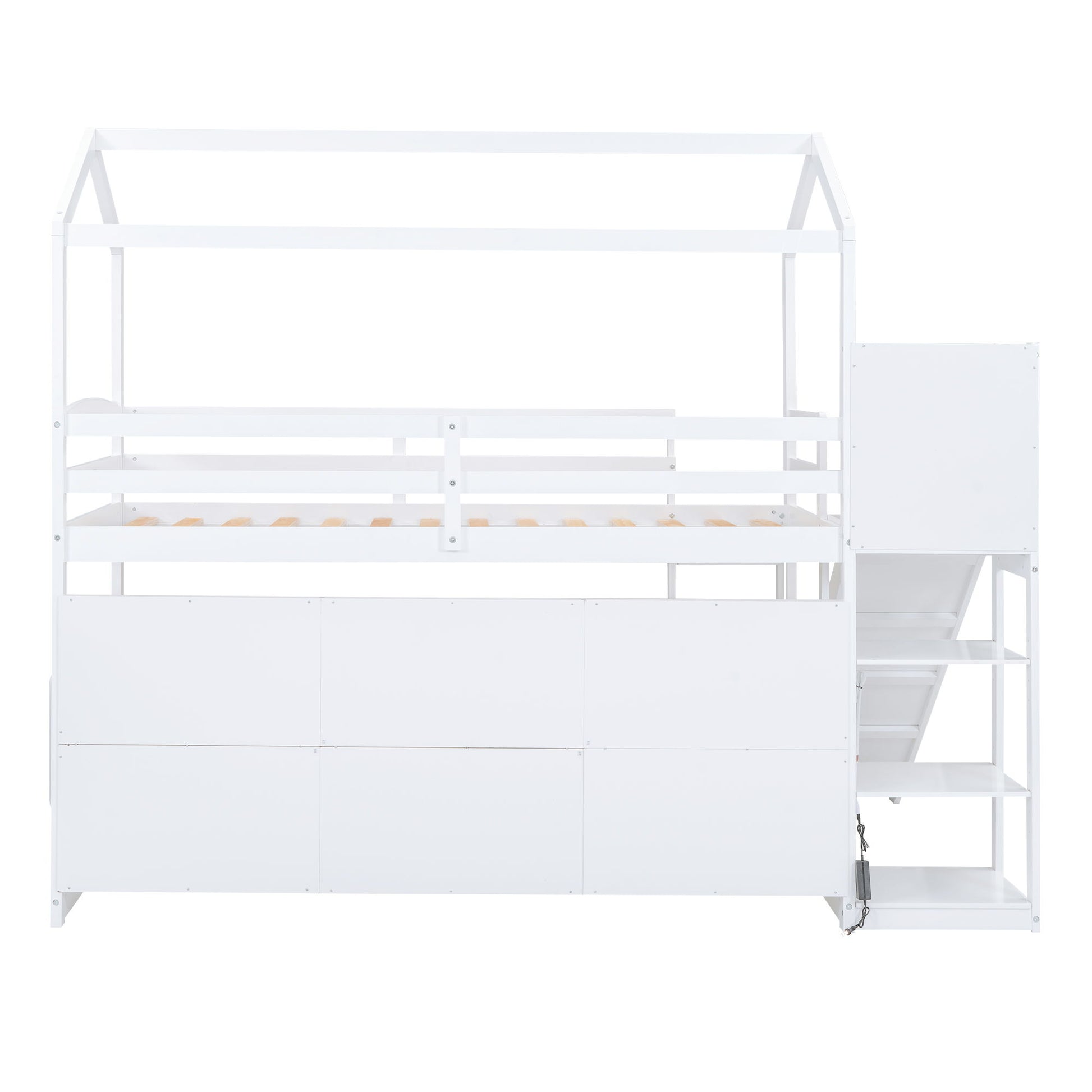 House Loft Bed With Slide, Storage Shelves And Light, Climbing Ramp - The Sleep Loft - Online Mattress Showroom NYC