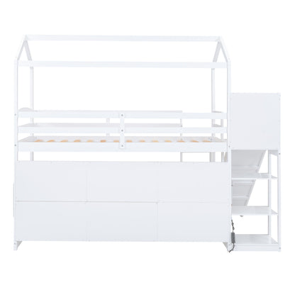 House Loft Bed With Slide, Storage Shelves And Light, Climbing Ramp - The Sleep Loft - Online Mattress Showroom NYC