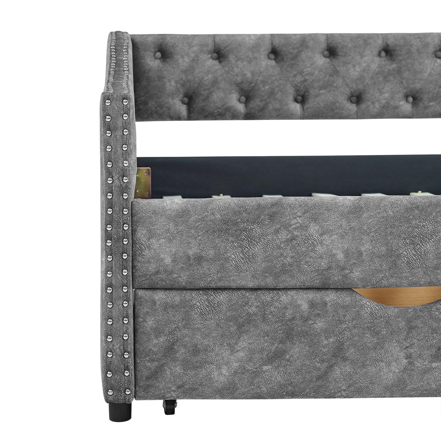 Upholstered Tufted Daybed With 2 Drawers, Waved Arms - The Sleep Loft - Online Mattress Showroom NYC