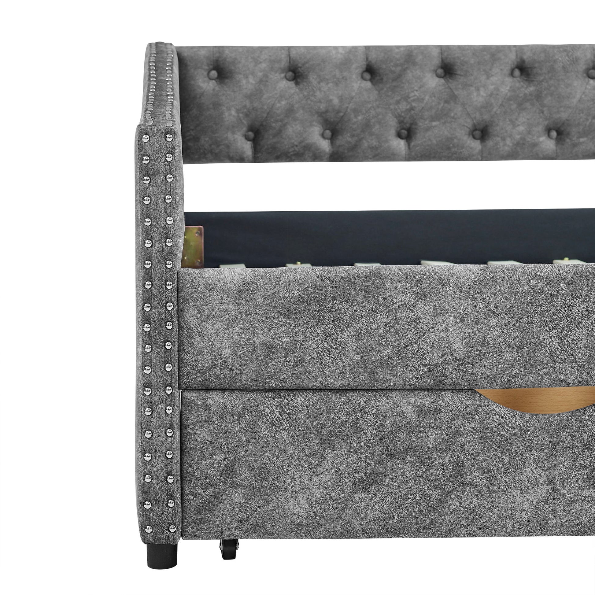 Upholstered Tufted Daybed With 2 Drawers, Waved Arms - The Sleep Loft - Online Mattress Showroom NYC