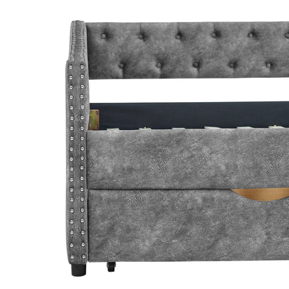 Upholstered Tufted Daybed With 2 Drawers, Waved Arms - The Sleep Loft - Online Mattress Showroom NYC