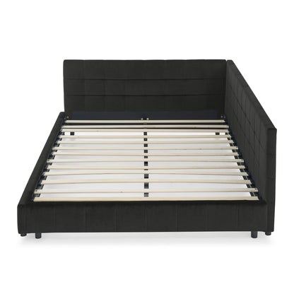 Mid-Century Storage Upholstered Tufted Bed Frame With Backrest And Armrests - The Sleep Loft - Online Mattress Showroom NYC