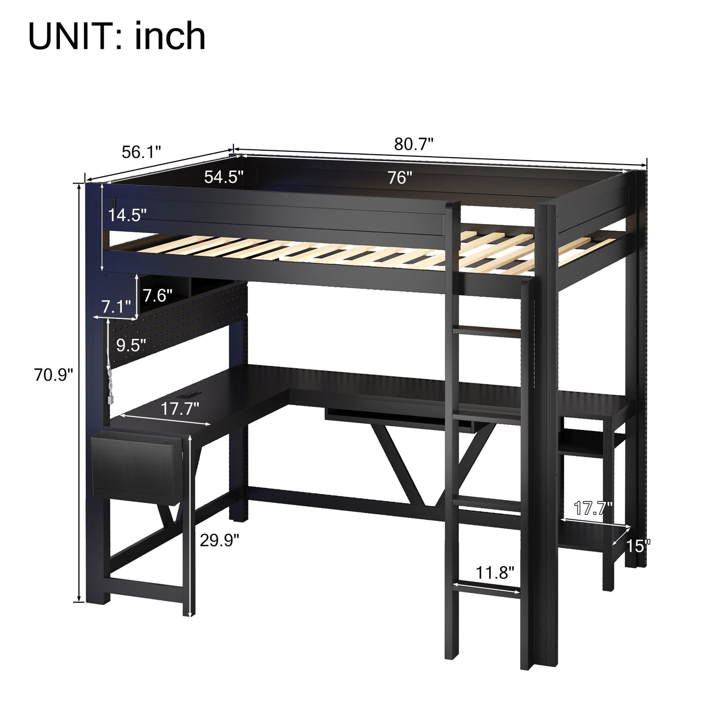 Gaming Loft Bed With Desk, Storage Shelves, LED And Charging Station - The Sleep Loft - Online Mattress Showroom NYC