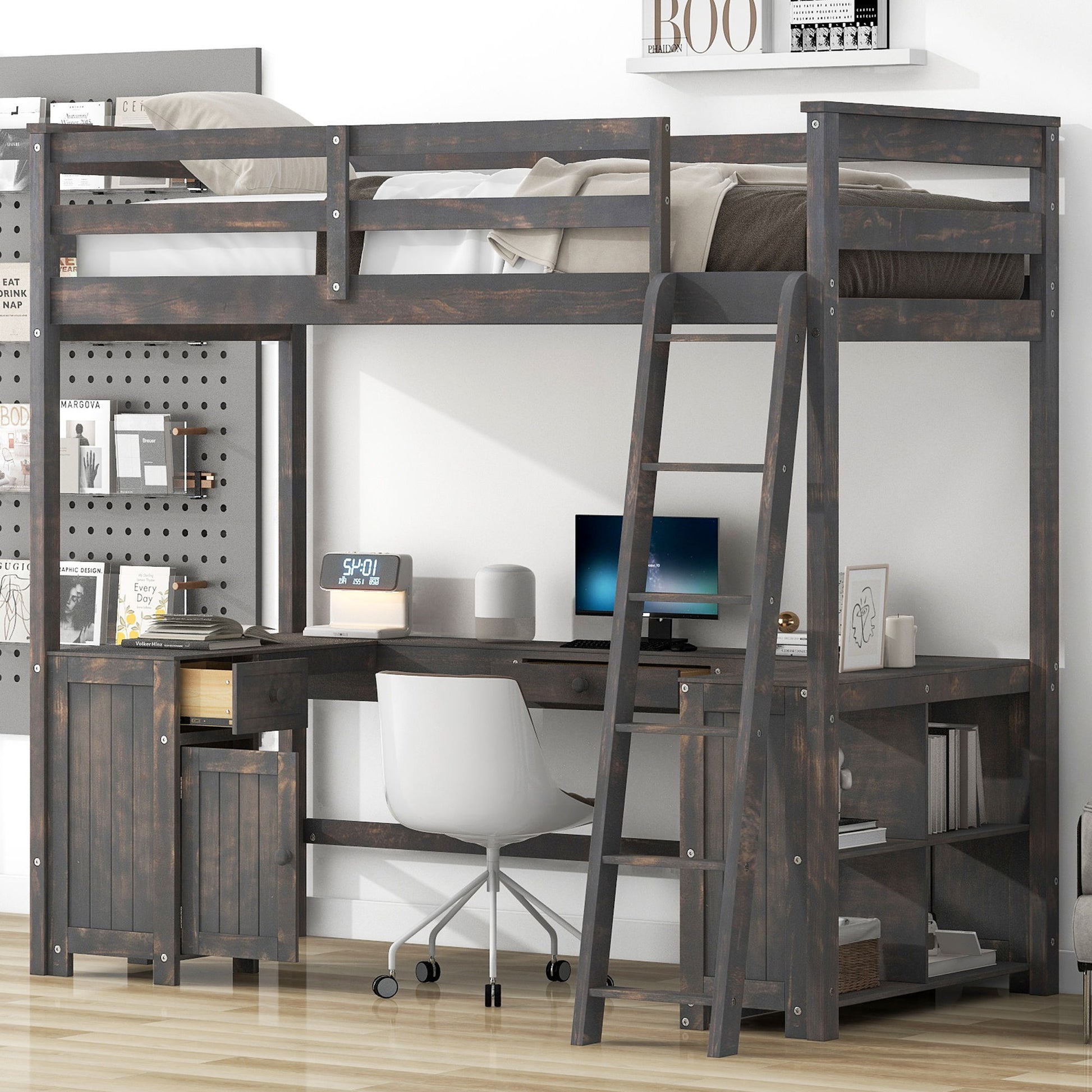 Loft Bed With U-Shaped Desk, Drawers, And Storage Shelves - The Sleep Loft - Online Mattress Showroom NYC