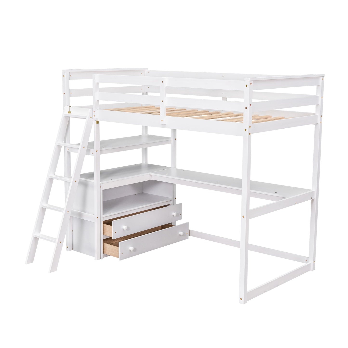 Modern Loft Bed With Built In Desk, Shelves, And 2 Drawers - The Sleep Loft - Online Mattress Showroom NYC