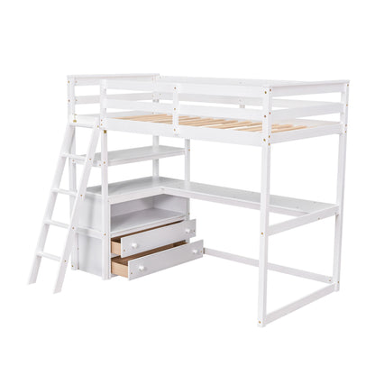 Modern Loft Bed With Built In Desk, Shelves, And 2 Drawers - The Sleep Loft - Online Mattress Showroom NYC