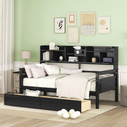Daybed, Slat Support, With Bedside Shelves And 2 Drawers - The Sleep Loft - Online Mattress Showroom NYC
