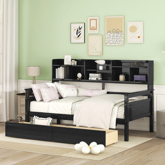 Daybed, Slat Support, With Bedside Shelves And 2 Drawers - The Sleep Loft - Online Mattress Showroom NYC