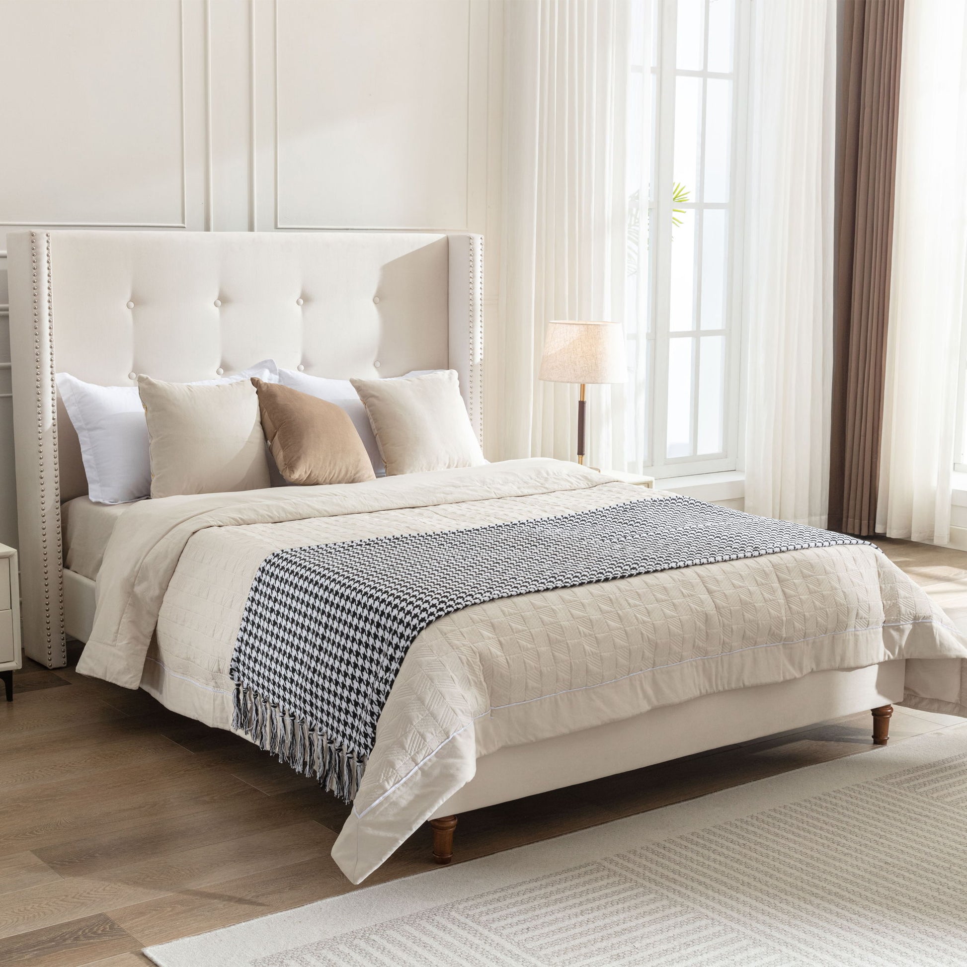 Peyton - Upholstered Bed With 54" High Headboard, Traditional Hand Buttoned Tufting - The Sleep Loft - Online Mattress Showroom NYC
