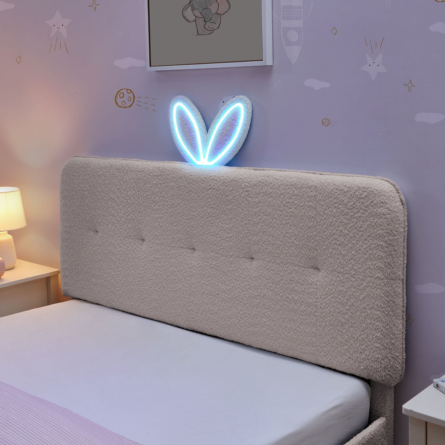 Upholstered Bed With Oversized Rabbit Ear Headboard, LED Lights & 4 Storage Drawers - The Sleep Loft - Online Mattress Showroom NYC