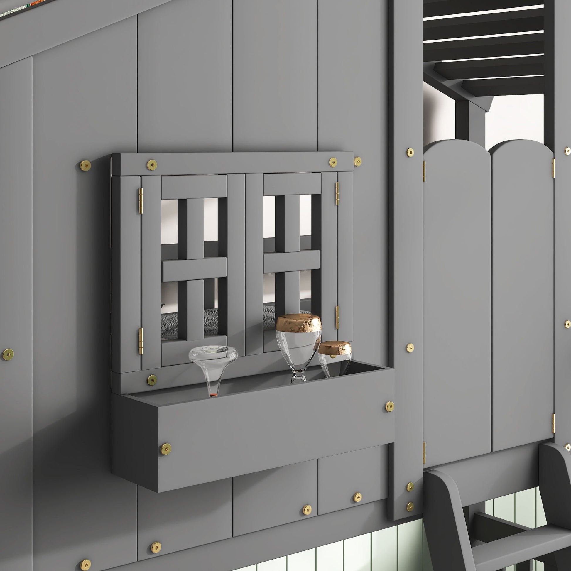 House Bunk Bed With Roof, Window, Window Box, Door, With Safety Guardrails And Ladder - The Sleep Loft - Online Mattress Showroom NYC