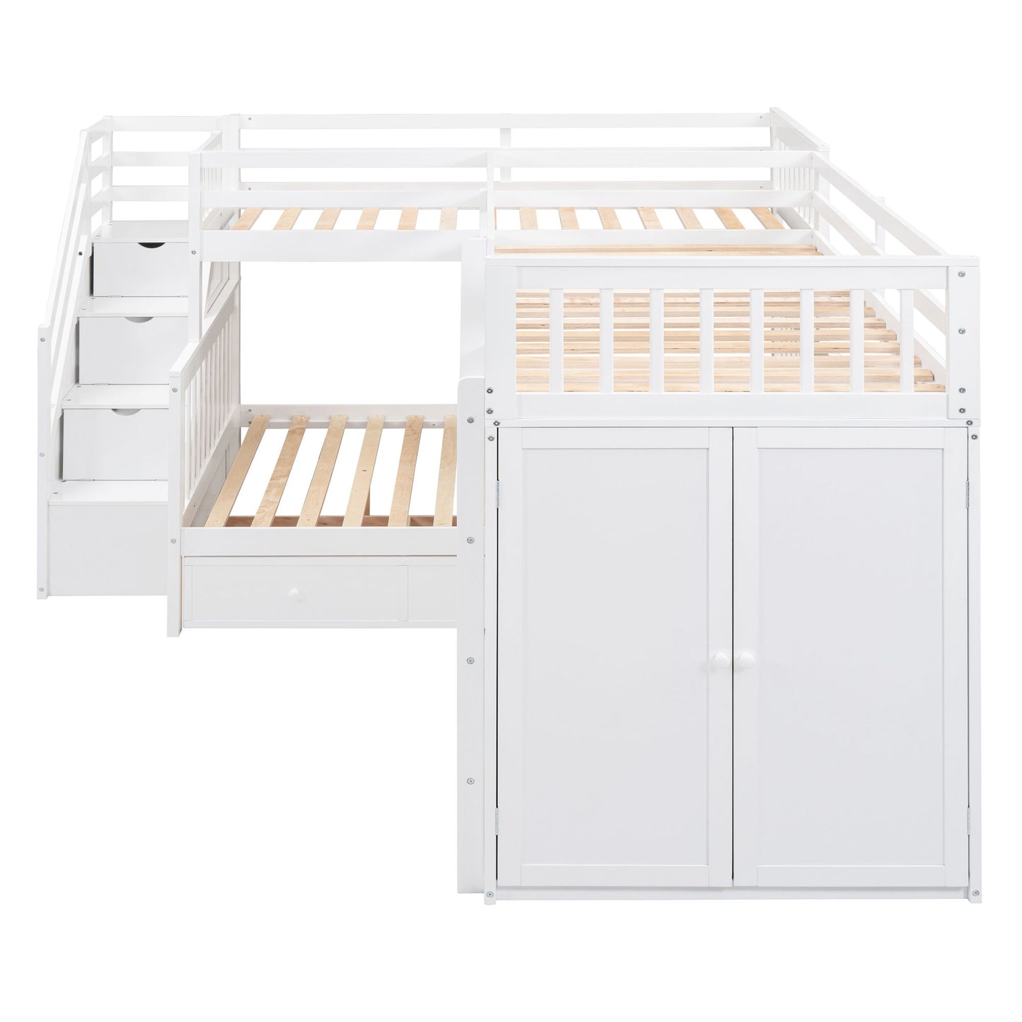 L Shaped Bunk Bed With 3 Drawers, Portable Desk And Wardrobe - The Sleep Loft - Online Mattress Showroom NYC