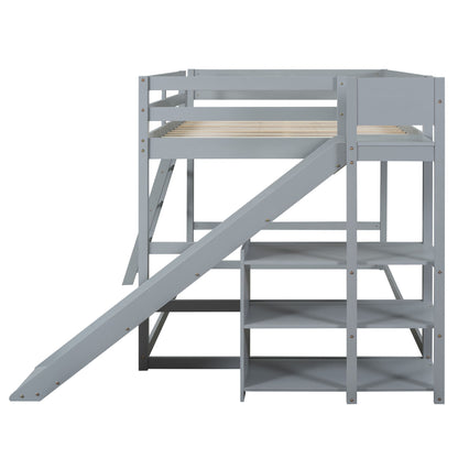 Bunk Bed With Ladder, Slide, And Shelves Pine Wood - The Sleep Loft - Online Mattress Showroom NYC