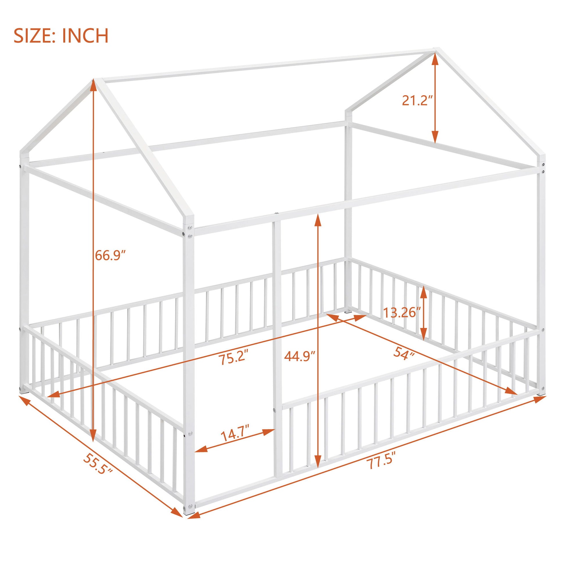 Metal Bed House Bed Frame With Fence - The Sleep Loft - Online Mattress Showroom NYC