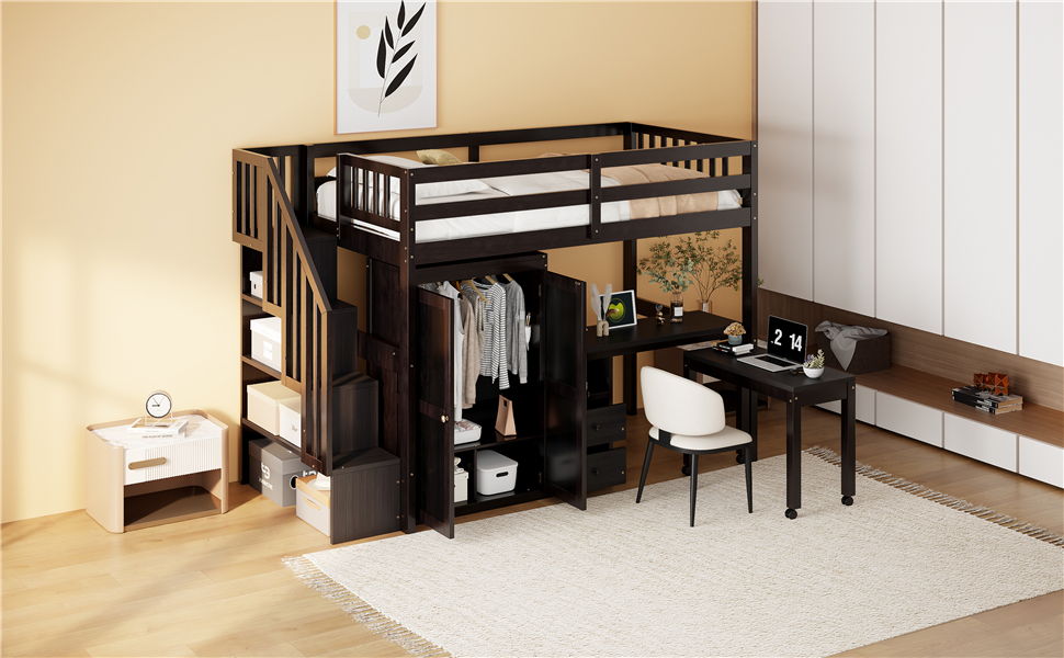 Loft Bed With Stairs, Bookshelf, Drawers, Desk & Wardrobe, Space Saving Multifunctional Furniture - The Sleep Loft - Online Mattress Showroom NYC