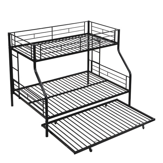 Twin Over Full Modern Metal Bunk Bed With Trundle - Black - The Sleep Loft - Online Mattress Showroom NYC