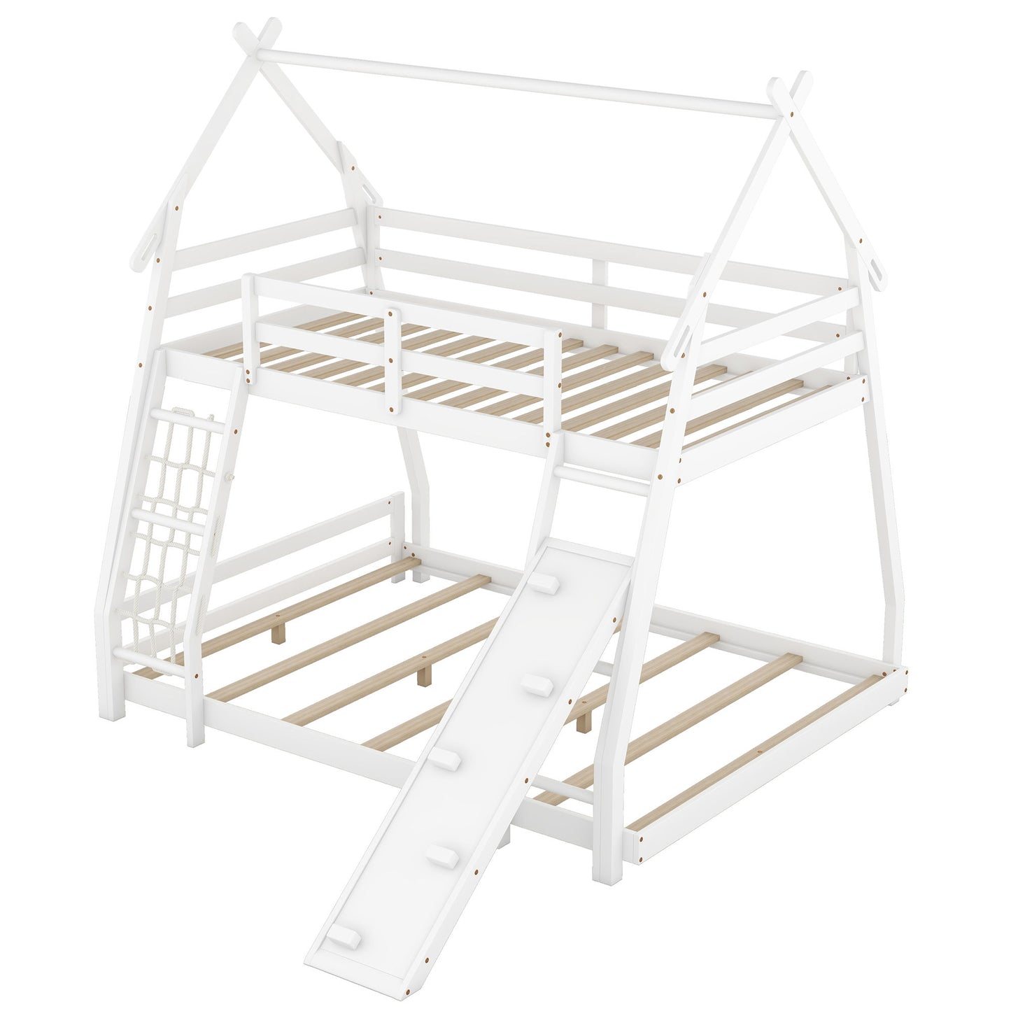 Twin Over Queen House Bunk Bed With Climbing Nets And Climbing Ramp - The Sleep Loft - Online Mattress Showroom NYC