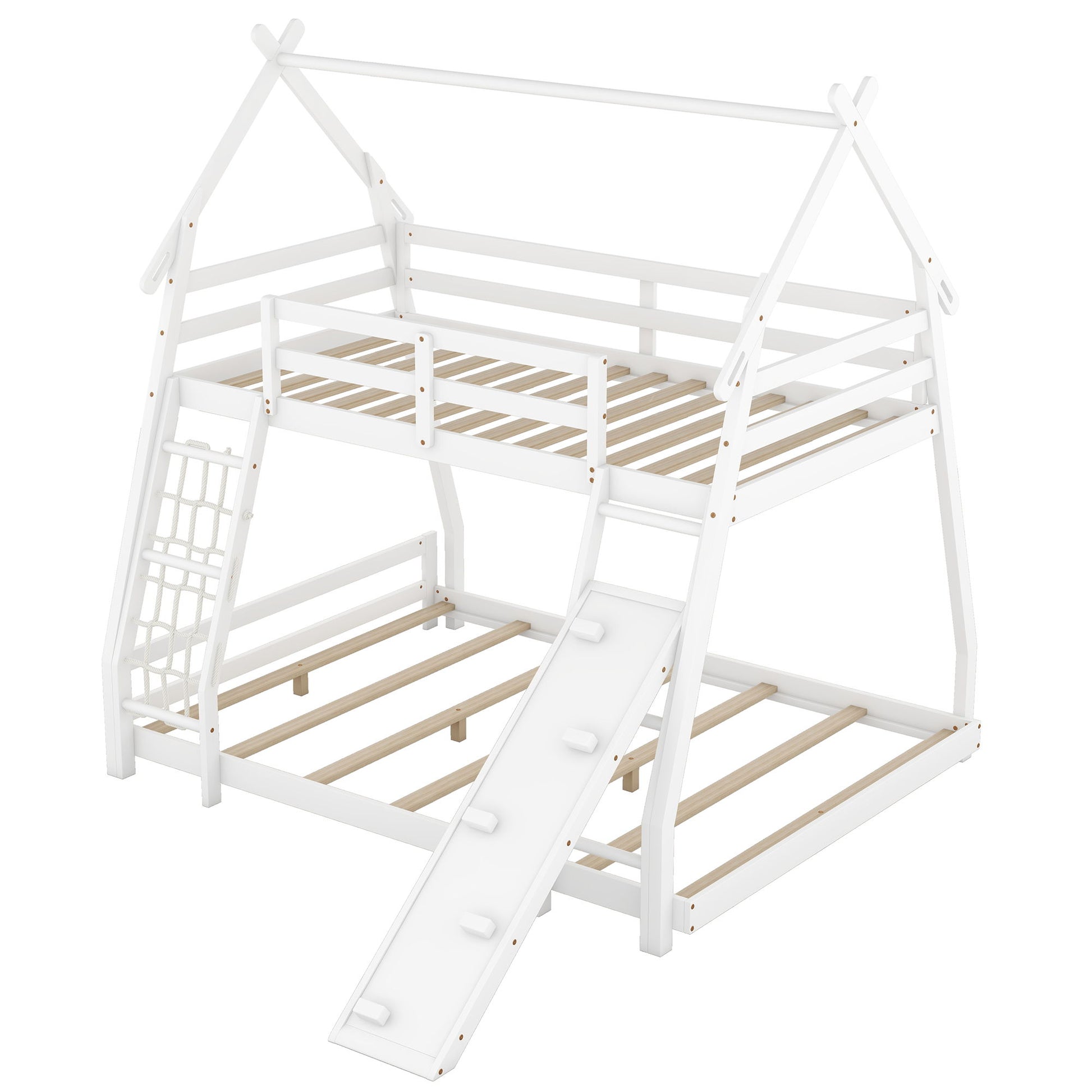 Twin Over Queen House Bunk Bed With Climbing Nets And Climbing Ramp - The Sleep Loft - Online Mattress Showroom NYC