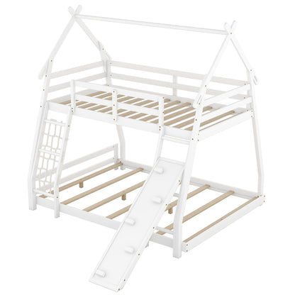 Twin Over Queen House Bunk Bed With Climbing Nets And Climbing Ramp - The Sleep Loft - Online Mattress Showroom NYC