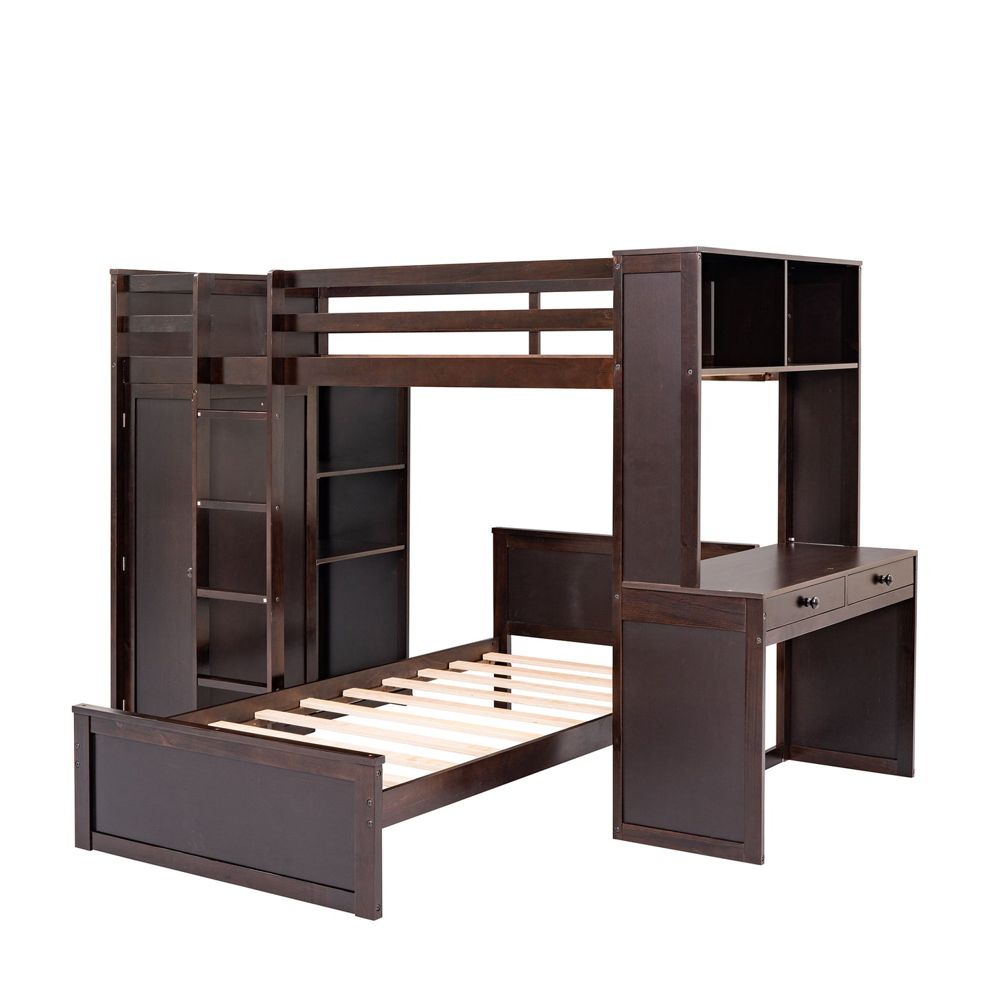 Loft Bed With A Stand Alone Bed, Shelves, Desk, And Wardrobe - The Sleep Loft - Online Mattress Showroom NYC
