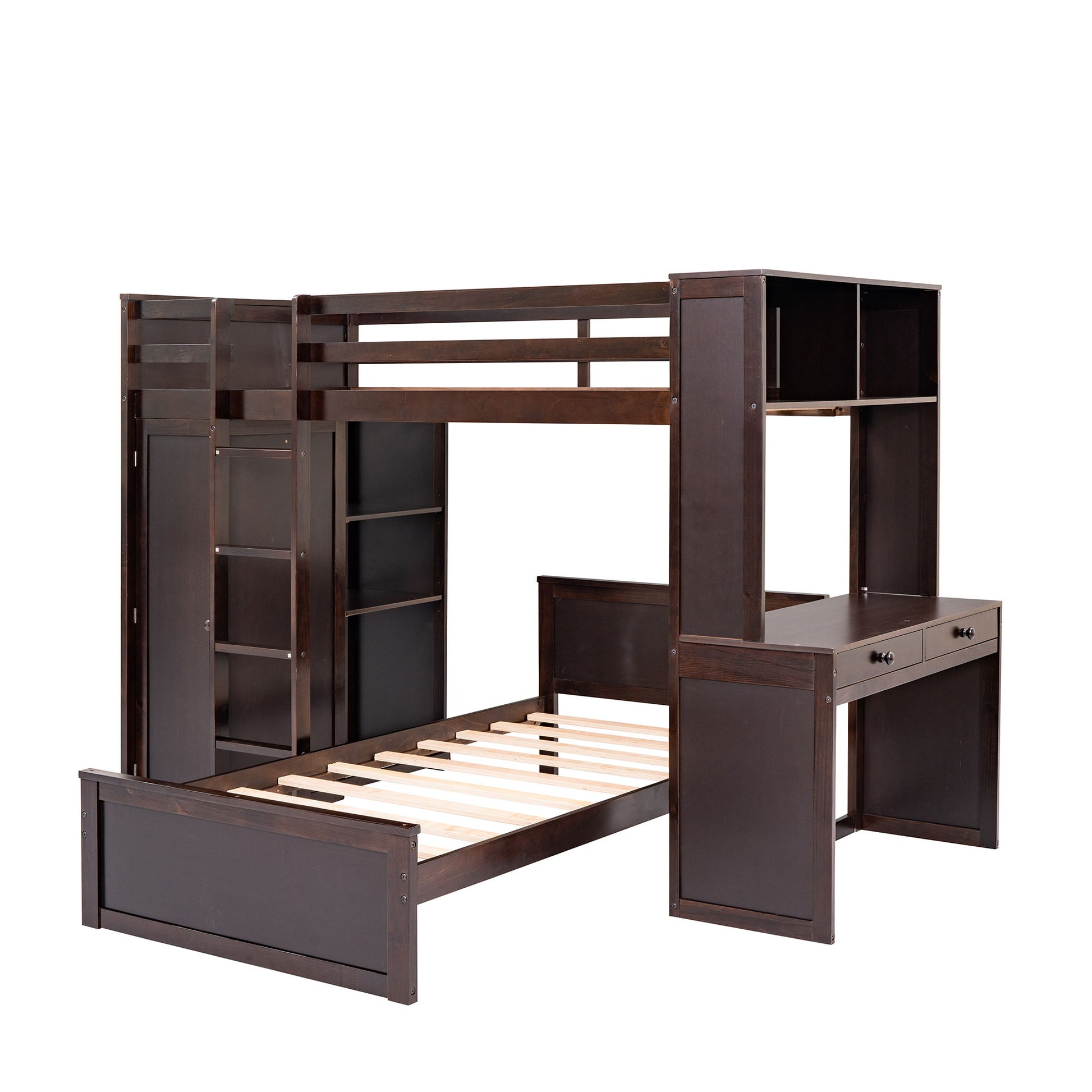Loft Bed With A Stand Alone Bed, Shelves, Desk, And Wardrobe - The Sleep Loft - Online Mattress Showroom NYC