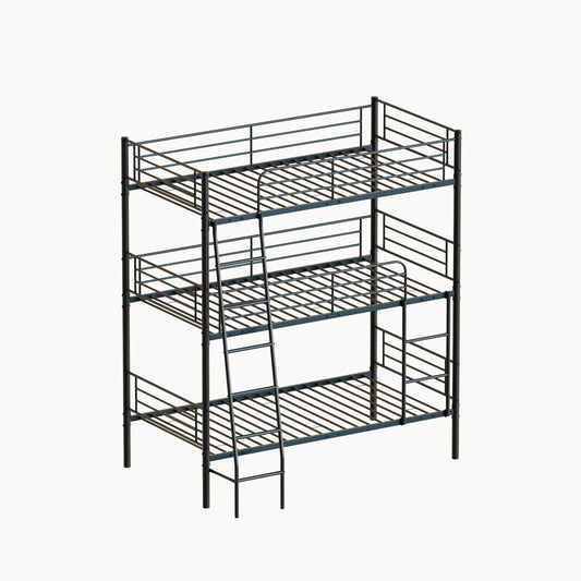 Twin Size Metal Triple Bunk Bed For Bedroom And Dormitory, Convertible Into 3 Separate Beds - Black - The Sleep Loft - Online Mattress Showroom NYC